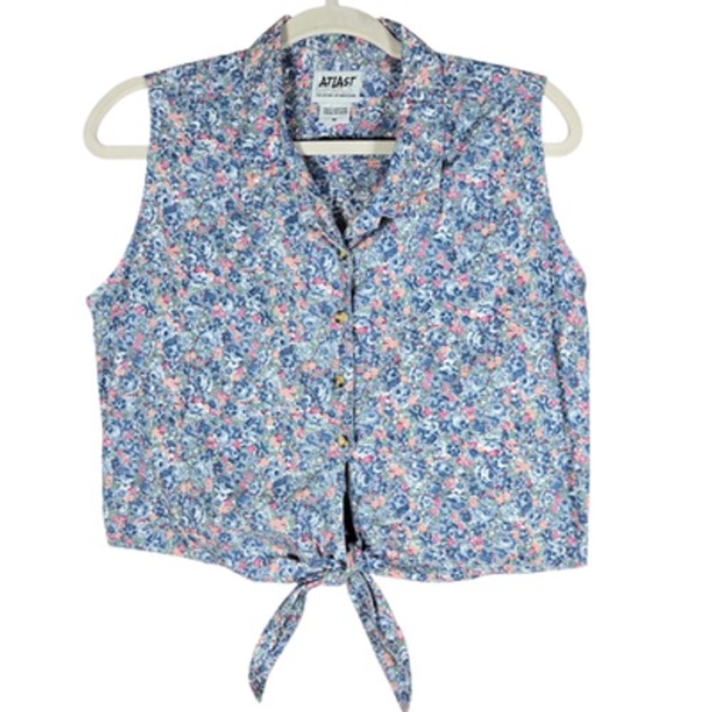 Vintage At Last Basics Top Women M Ditsy Floral Tie Waist Sleeveless Crop Cotton